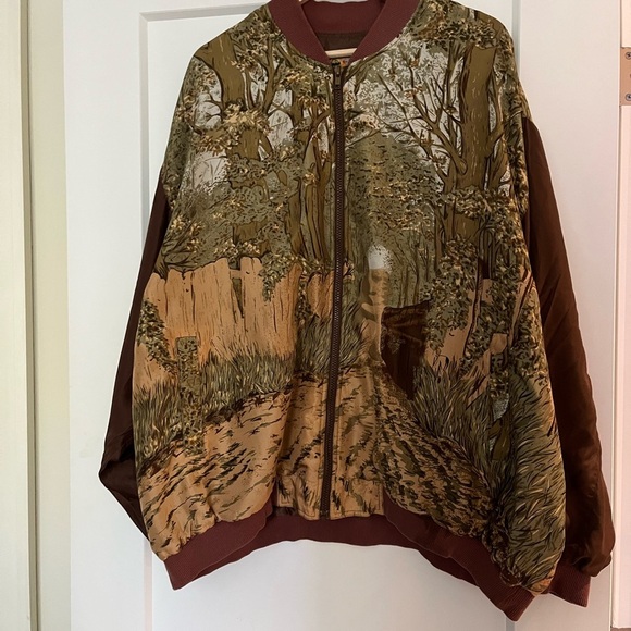 Vintage Unisex 100% Silk 90s Y2K Equestrian Print Bomber Jacket - Picture 4 of 9